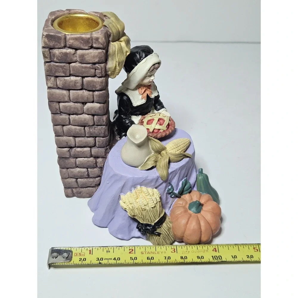 ABC Distributors Pilgrim Couple Thanksgiving Candle Holders Hand Painted Set Vtg